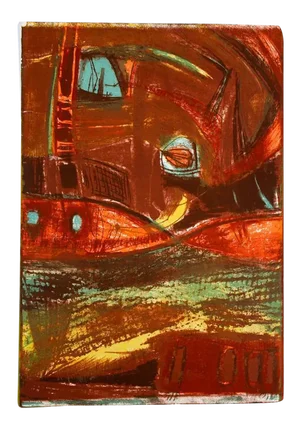 Mid Century Lithograph in Warm Tones