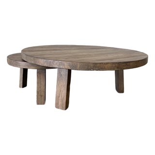 Nest Coffee Table Set 2 Piece in Reclaimed Elm Wood For Sale