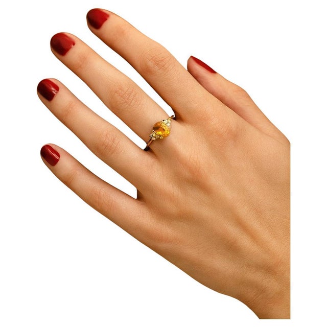 Bochic “Orient” Vintage Yellow Sapphire & Cognac Diamond Ring Set In 18K Gold & Silver For Sale - Image 4 of 9