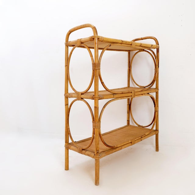 Vintage Bohemian Style Three-Tier Rattan Shelf, 1960s For Sale - Image 4 of 15