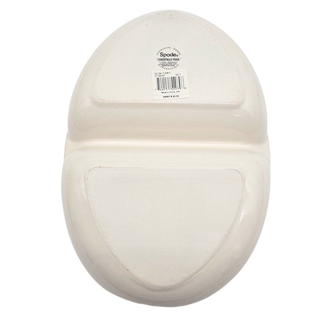 English Spode Christmas Tree Porcelain Divided Relish Dish Pair England 11.25" For Sale - Image 3 of 11