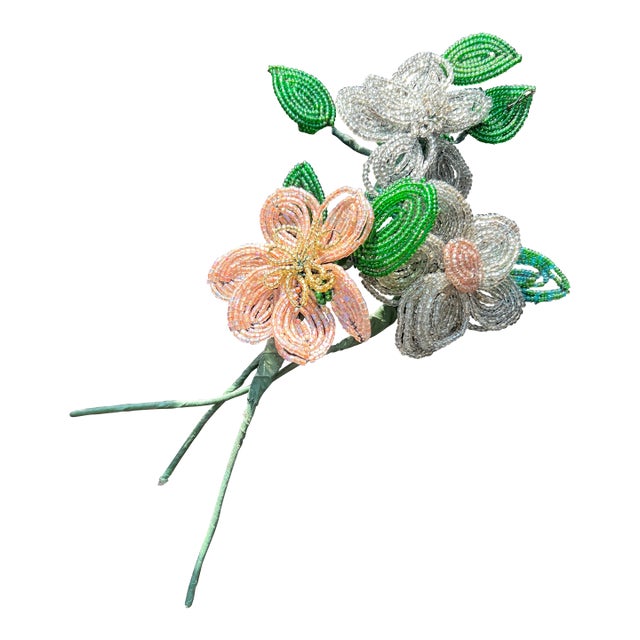 Vintage French Hand Beaded Flowers For Sale