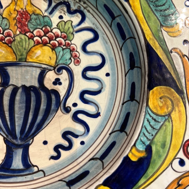 Navy Blue Italian Hand Painted Round Ceramic Wall Plate For Sale - Image 8 of 13