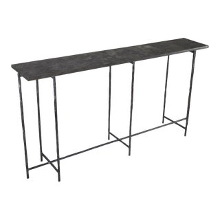 Grey Smoke Slate Thin Long Console Table For Sale