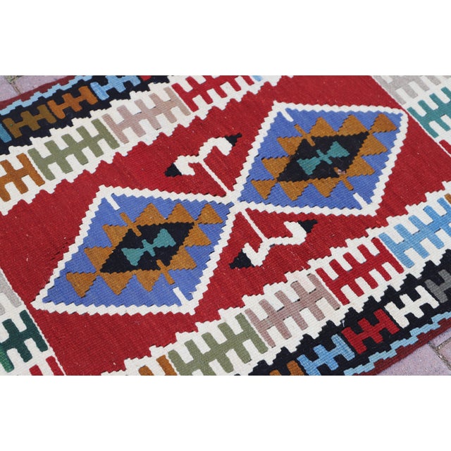 1970s 1970s Geometric Oushak Hand Knotted Luxury Wool Kilim Rug For Sale - Image 5 of 9