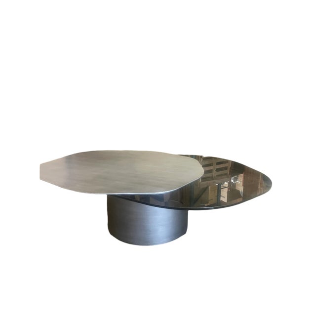 Irregular Shape Set of 2 Modern Organic Coffee Tables in Matte Silver For Sale In Los Angeles - Image 6 of 9