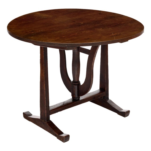 French Fir Vendange Table With Sculptural Lyra Folding Base For Sale