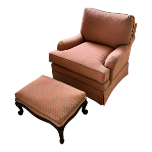 1950s Minton-Spidell Inspired French Provincial Gilded Scroll Arm Upholstered Window Bench – Green Plaid