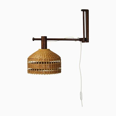 Mid-Century Adjustable Wooden Wall Lamp with Rattan Shade, 1970s For Sale - Image 15 of 15