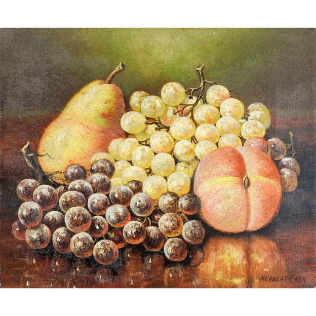 1911 Still Life With Grapes Pear & Peach Painting For Sale - Image 4 of 4