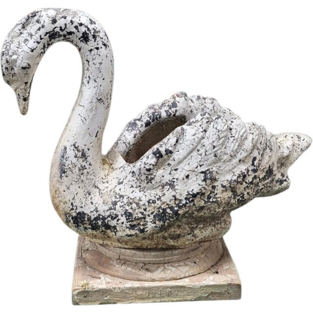 Concrete swan circa 1930 on wooden plinth