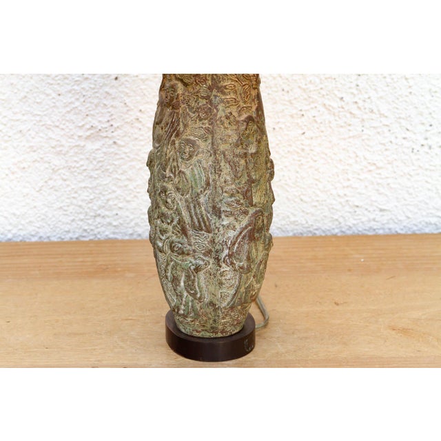 Antique Archaic Verdigris Bronze Lamp For Sale In Los Angeles - Image 6 of 9