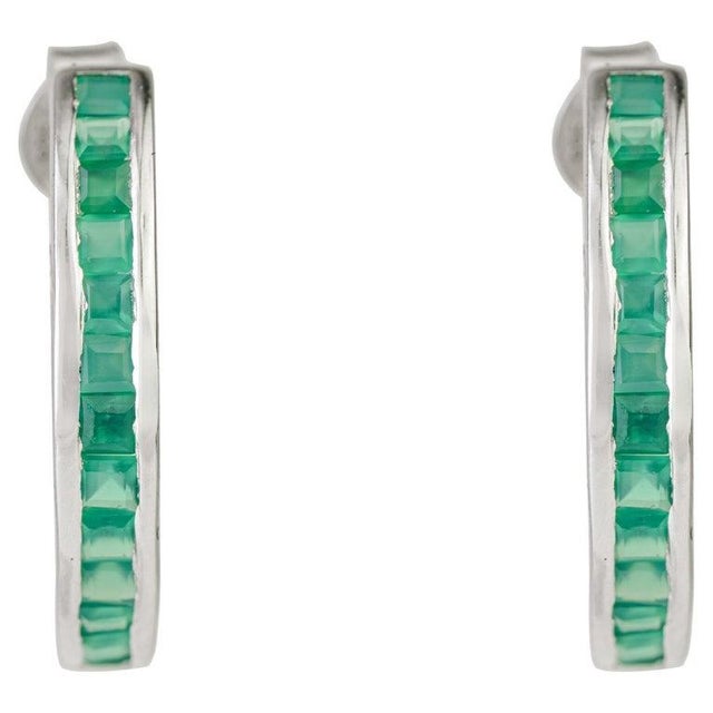 Contemporary Green Onyx Everyday Half Hoop Earrings, A Pair For Sale - Image 4 of 11