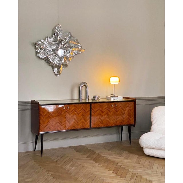 Vintage Italian Chest of Drawers in Chevron Wood Veneer For Sale - Image 5 of 14