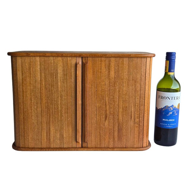1970s 1970s Teak Wood Wall Mounted Tambour Door Cabinet For Sale - Image 5 of 8
