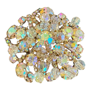 Vintage Aurora Borealis Ab Crystal Cha Cha Brooch Attributed to Juliana Rhinestone Pin Iridescent