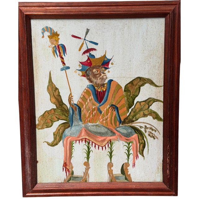 Chinoiserie French Chinoiserie Style Singerie Monkey Painting For Sale - Image 3 of 3