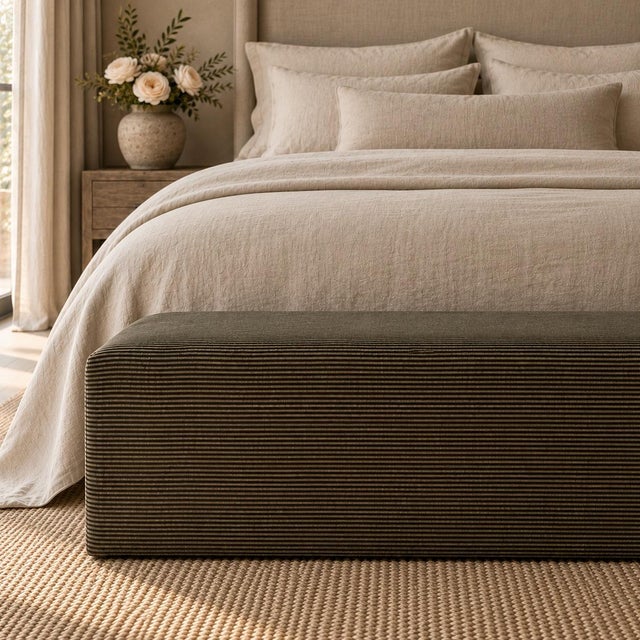 Mid-Century Modern Modern Heavyweight Berg Ottoman Bench in Gabby Stripe For Sale - Image 3 of 10