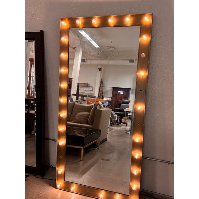 Glass Restoration Hardware Illuminated Leaner Mirror in Aged Brass For Sale - Image 7 of 12