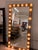 Glass Restoration Hardware Illuminated Leaner Mirror in Aged Brass For Sale - Image 7 of 12