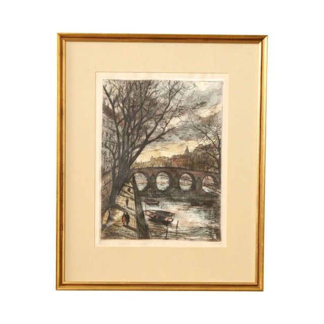 Vintage 20th Century 'Paris' Seine Colored Etching, Custom Framed For Sale - Image 13 of 13