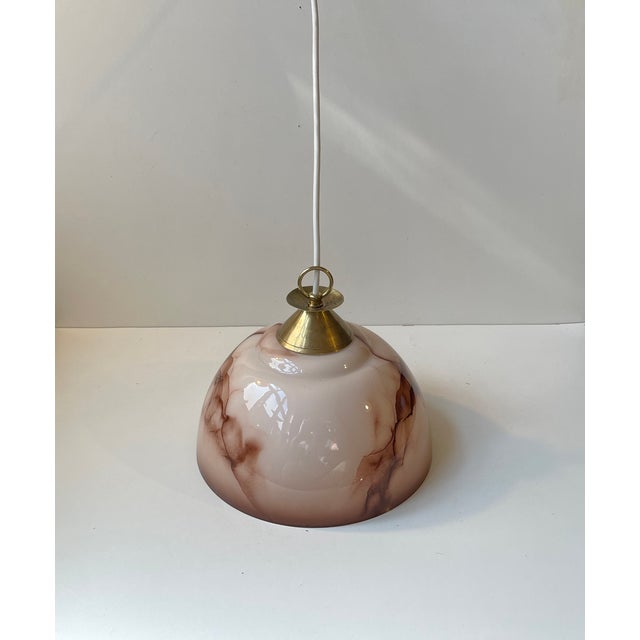 Maroon Scandinavian Functionalist Pendant in Brass and Pink Marble Glass, 1940s For Sale - Image 8 of 10