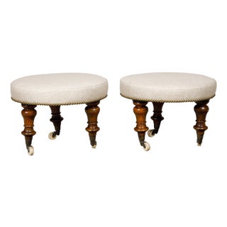 Pair of English Mahogany Stools with 19th Century Turned Legs on Casters For Sale