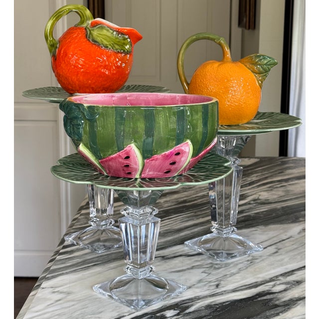 Nothing heralds the long days of summer like ripe melon. Here is a hand painted and glazed vintage Trompe L'Oleil...