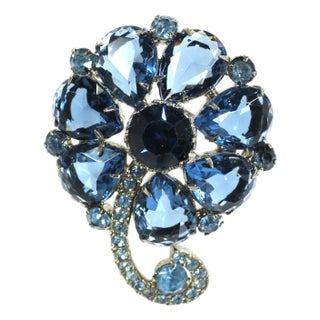 Vintage Pear-Cut Sapphire Crystal Brooch 1950s For Sale
