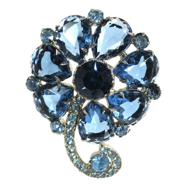 Vintage Pear-Cut Sapphire Crystal Brooch 1950s For Sale