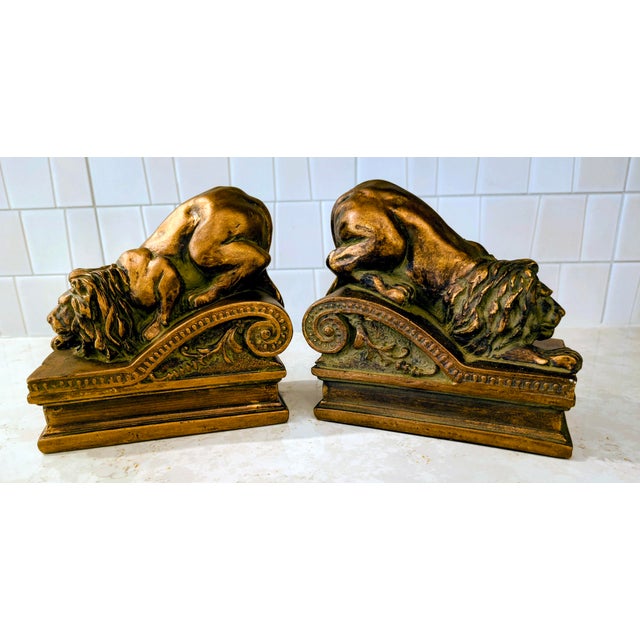 Vintage Set of Lion Bookends, Objects D' Art, by Andrea Sadek For Sale - Image 4 of 8