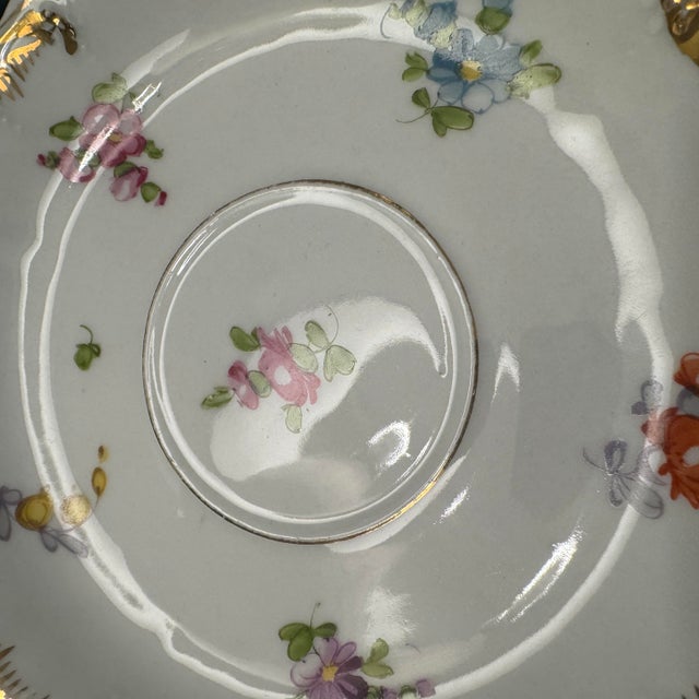 Dresden Porcelain Antique Dresden Richard Klemm Lidded Bouillon Cup & Saucer For Sale - Image 4 of 6
