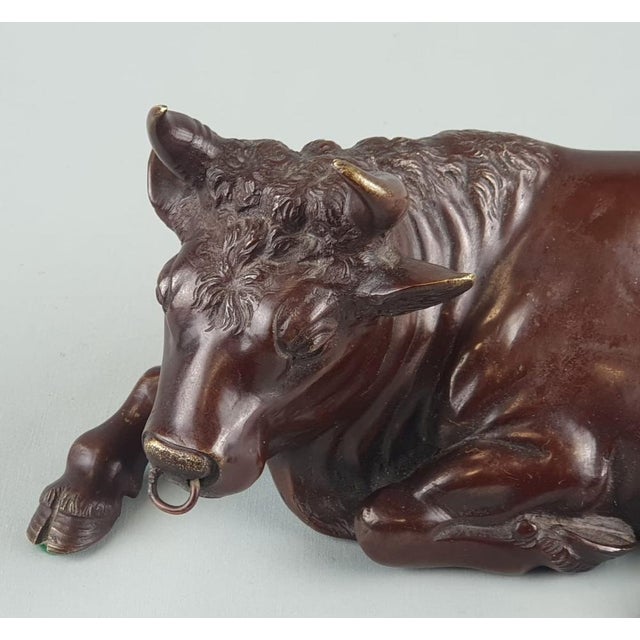 Japanese Meiji Artist, Sculpture of a Laying Bull, 19th Century, Bronze For Sale - Image 6 of 10