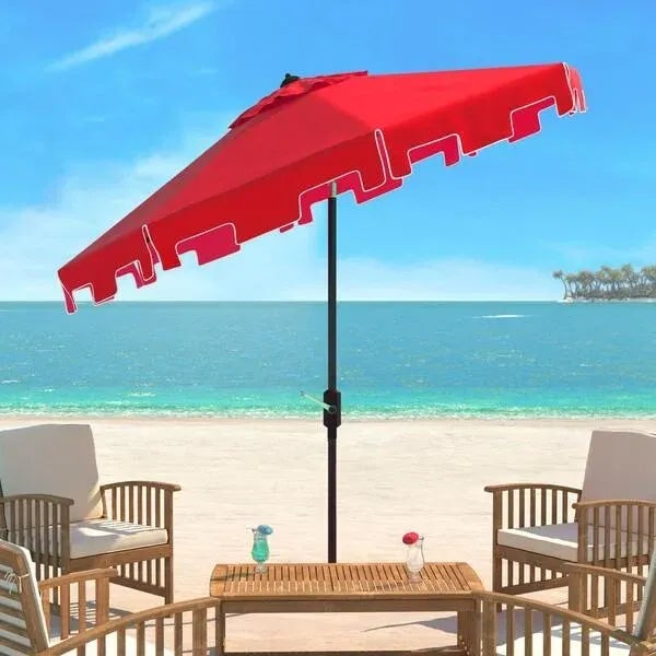 Safavieh Outdoor Zimmerman 11ft Round Market Umbrella - Red For Sale - Image 4 of 5