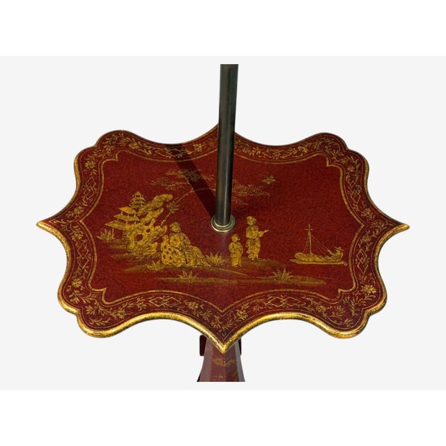 Mid 20th Century Chinoiserie, Red Japanned Floor Lamp, Wood, Brass For Sale - Image 4 of 12
