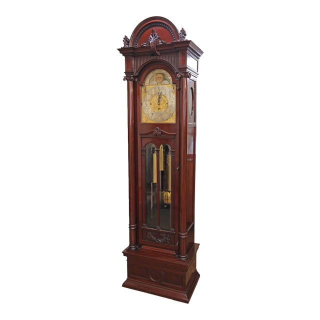Antique Late 19th Century Victorian Mahogany 9 Tube Tall Case Grandfather Clock For Sale