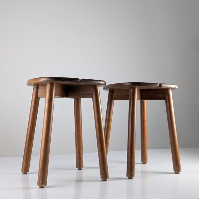 Wooden Stools by Pierre Gautier Delaye, France, 1960s, Set of 2 For Sale - Image 11 of 18