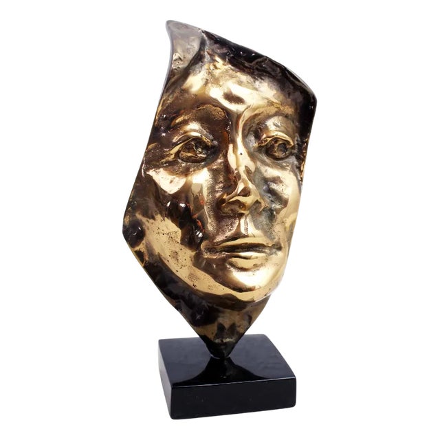 Yves Lohé, Face Sculpture, 1970s, Bronze For Sale