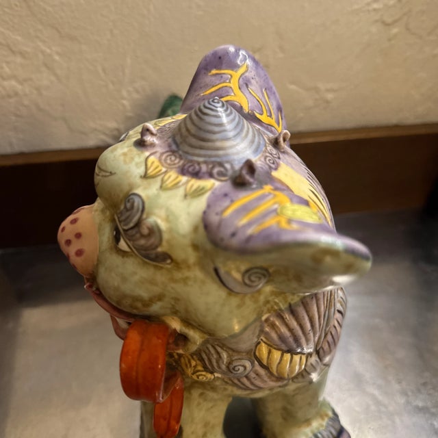 Mid 20th Century Vintage Multi-Color Porcelain Foo Dog Made in Hong Kong For Sale - Image 5 of 12