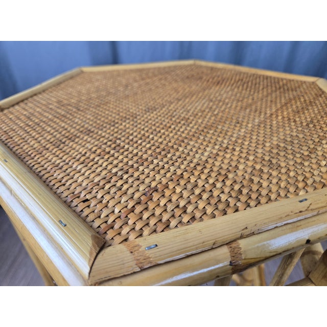 Brown Palm Beach Style Hexagon Bamboo, Rattan & Wicker Top Side End Table For Sale - Image 8 of 12