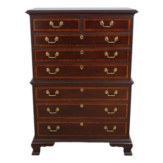 Councill Banded Mahogany High Chest of Drawers For Sale
