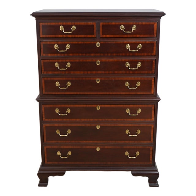 Councill Banded Mahogany High Chest of Drawers For Sale