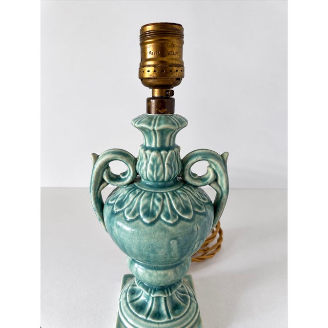 1930s Japanese Dimiuitive Celadon Glaze Japanese Urn Shaped Lamp For Sale In Cincinnati - Image 6 of 14