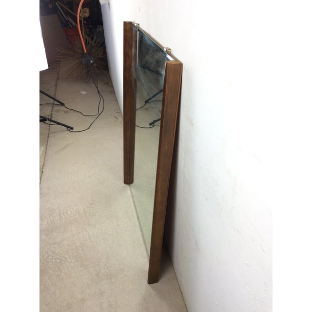 Mid Century Modern Tall Rectangular Wall Mirror With Unique Two Sided Walnut Frame and Beveled Edge For Sale - Image 9 of 14