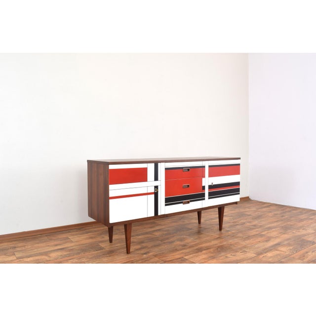 Black Mid-Century Modern Walnut Sideboard with Hand-Painted Pattern, 1960s For Sale - Image 8 of 15