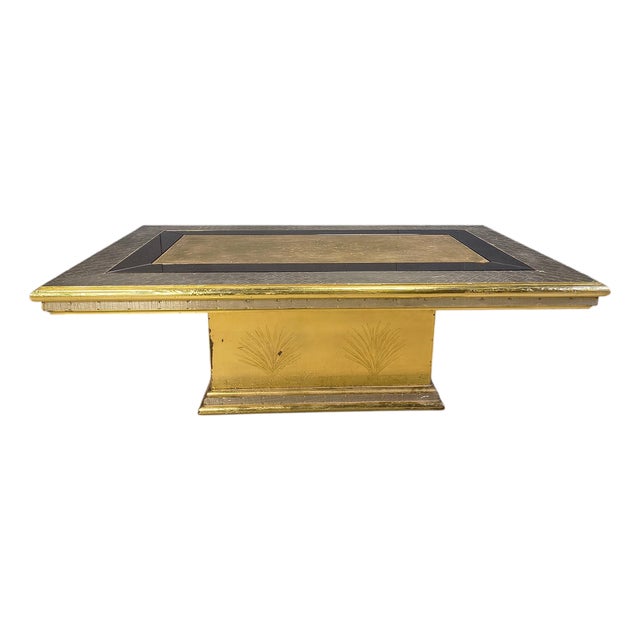 Etched Brass Coffee Table with Glass by Gony Nava, 1970s For Sale