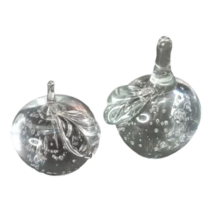 1960s Vintage Hand Blown Lead Crystal Taiwan Apples Bubbles Paper Weights- Set of 2