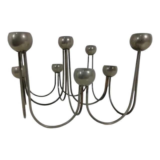 Italian Minimalist Chrome-Plated Steel Candleholder For Sale