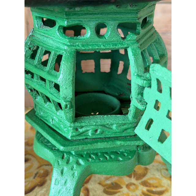 Metal Pair of Vintage Regency Painted Cast Iron Pagoda Garden Lanterns For Sale - Image 7 of 12