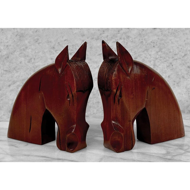Art Deco Mid-Century Art Deco Teak Carved Horse Library Bookends - a Pair For Sale - Image 3 of 9